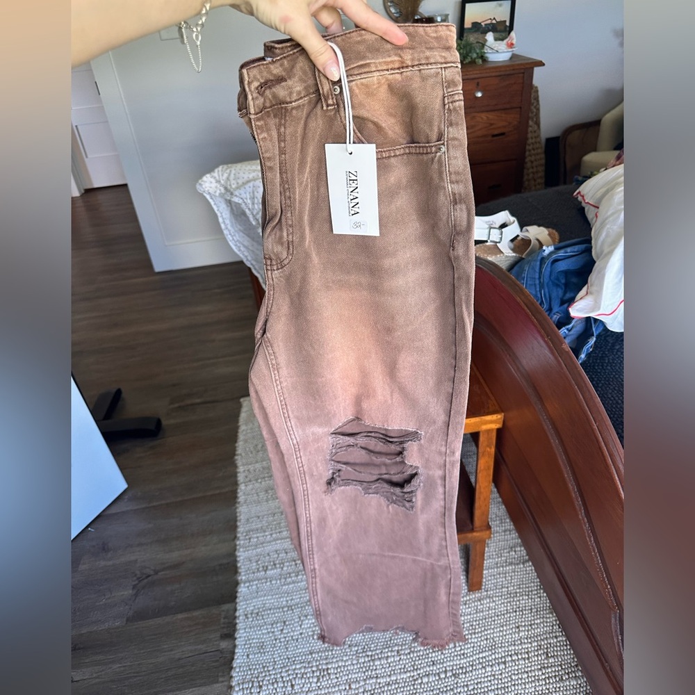Zenana Distressed Brown Jeans